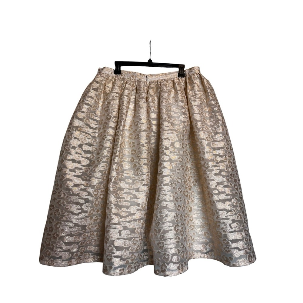 Pankaj Nidhi Metallic Burnout Skirt XL Cream Gold Animal Print Pleated Anthro